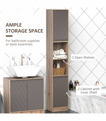 170cm Freestanding Storage Cabinet Slimline Unit w/ 2 Cupboards 2 Compartments