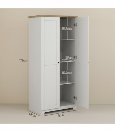 172cm Wooden Storage Cabinet Cupboard With 2 Doors 4 Shelves White