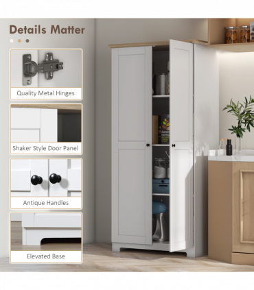 172cm Wooden Storage Cabinet Cupboard With 2 Doors 4 Shelves White