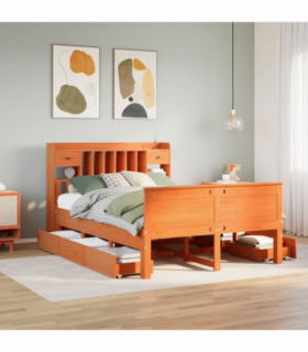 vidaXL Bookcase Bed without Mattress Wax Brown 140x190 cm Solid Wood Pine