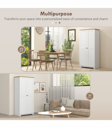 172cm Wooden Storage Cabinet Cupboard With 2 Doors 4 Shelves White