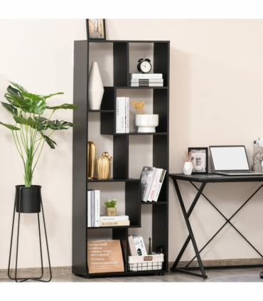 Bookcase 178cm 8-Shelf Black Melamine Surface Foot Pads Multipurpose 8-Grid