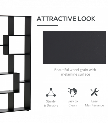 Bookcase 178cm 8-Shelf Black Melamine Surface Foot Pads Multipurpose 8-Grid