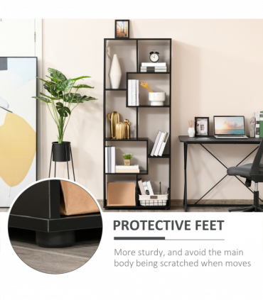 Bookcase 178cm 8-Shelf Black Melamine Surface Foot Pads Multipurpose 8-Grid