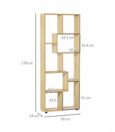 Bookcase 178cm 8-Shelf Beige Particleboard Melamine Surface 70cm x 24cm