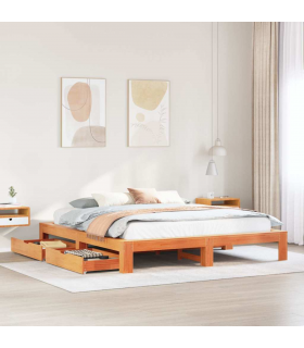 vidaXL Bed Frame without Mattress Wax Brown 200x200 cm Solid Wood Pine
