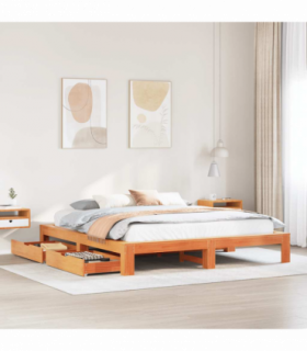 vidaXL Bed Frame without Mattress Wax Brown 180x200 cm Super King Solid Wood Pine