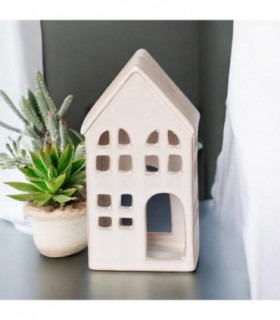 17CM CREAM CERAMIC HOUSE TEALIGHT HOLDER