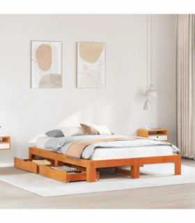 vidaXL Bed Frame without Mattress Wax Brown 150x200 cm King Size Solid Wood Pine