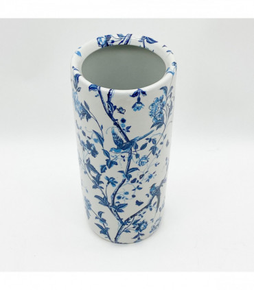 18" ROUND BLUE & WHITE BIRD UMBRELLA STAND