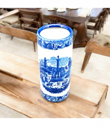 18" ROUND BLUE & WHITE UMBRELLA STAND