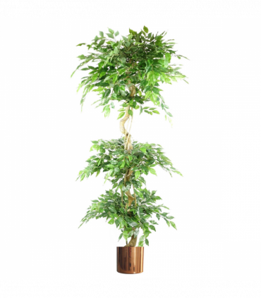180cm Artificial Twisted Trunk Fruticosa Ficus Tree Triple Ball Topiary 1984 Leaves Copper Metal Planter