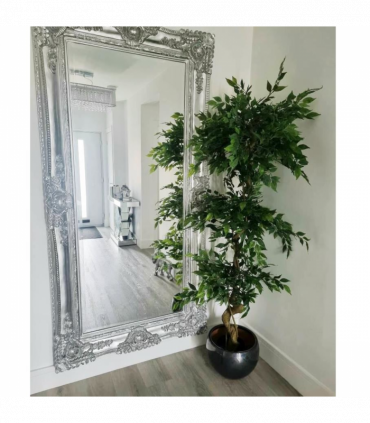 180cm Artificial Twisted Trunk Fruticosa Ficus Tree Triple Ball Topiary 1984 Leaves Silver Metal Planter