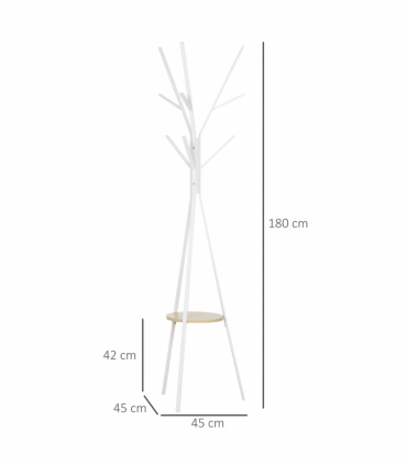 180cm Coat Rack Metal Clothes and Scarves Hat Hanger Hall Tree 9 Hooks-White