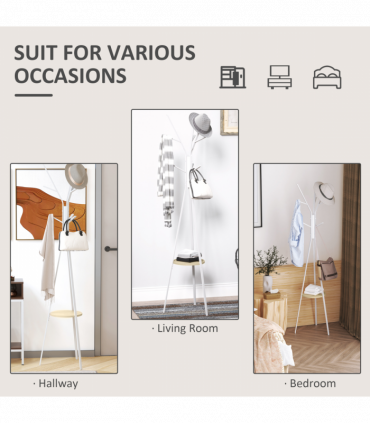 180cm Coat Rack Metal Clothes and Scarves Hat Hanger Hall Tree 9 Hooks-White