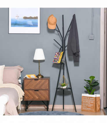 Coat Rack Metal Black 180cm Free Standing Shelf Holder Stand Display Clothes Hat