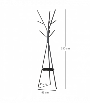 Coat Rack Metal Black 180cm Free Standing Shelf Holder Stand Display Clothes Hat