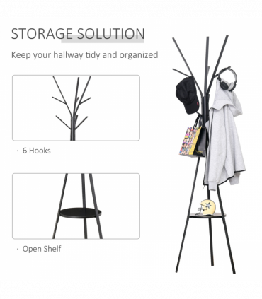 Coat Rack Metal Black 180cm Free Standing Shelf Holder Stand Display Clothes Hat