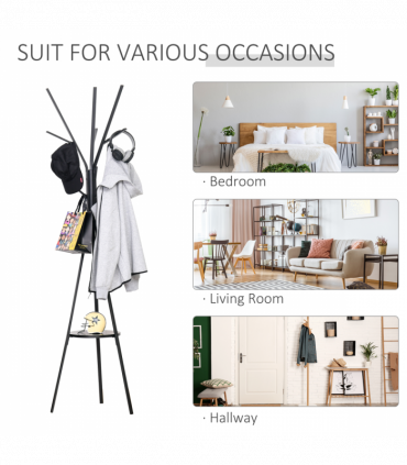 Coat Rack Metal Black 180cm Free Standing Shelf Holder Stand Display Clothes Hat