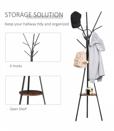 Coat Rack Metal Brown 180cm Free Standing Coat Rack Shelf Holder Hat Hanger