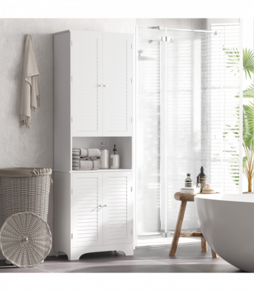 183x60cm Tall Freestanding Bathroom Cabinet Retro Shutters 3 Compartments White