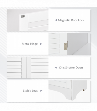 183x60cm Tall Freestanding Bathroom Cabinet Retro Shutters 3 Compartments White