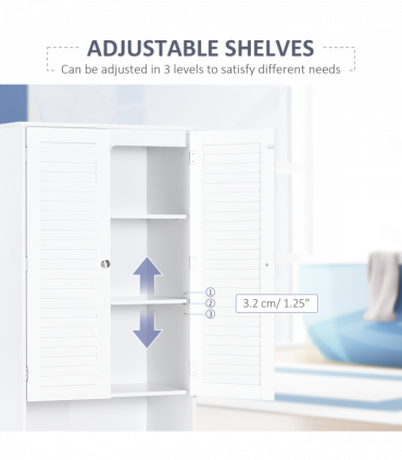 183x60cm Tall Freestanding Bathroom Cabinet Retro Shutters 3 Compartments White