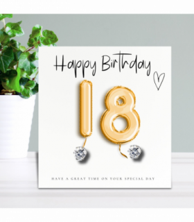 18th Birthday Cubic Zirconia Stud Earrings & Gold Balloons Gift Card