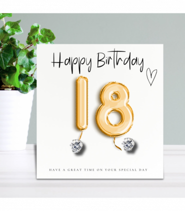 18th Birthday Cubic Zirconia Stud Earrings & Gold Balloons Gift Card
