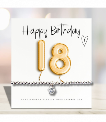 18th Birthday Gold Balloons - Bracelet & Message Card