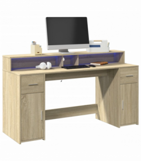 vidaXL Desk with LED Lights Sonoma Oak 160x55x91 cm Engineered Wood