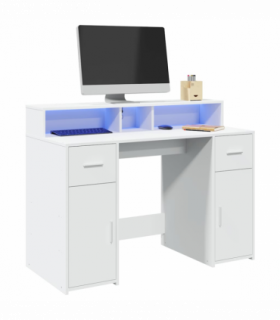 vidaXL Desk with LED Lights White 120x55x91 cm Engineered Wood