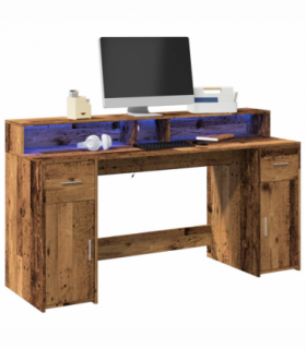 vidaXL Desk with LED Lights Old Wood 160x55x91 cm Engineered Wood