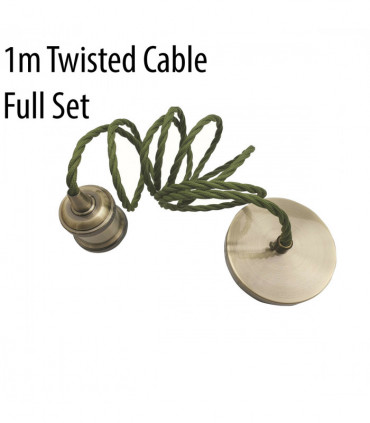 1m Army Green Twisted Cable E27 Base Green Brass Holder~1710