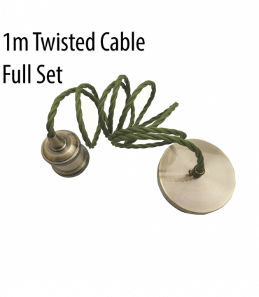 1m Army Green Twisted Cable E27 Base Green Brass Holder~1710