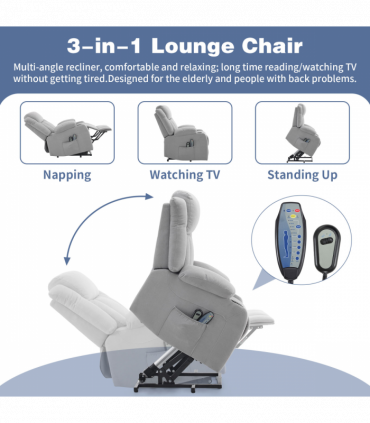 1pcs grey fabric electric elderly chair with 8-point massage belt heating 120kg indoor functional chair, UK