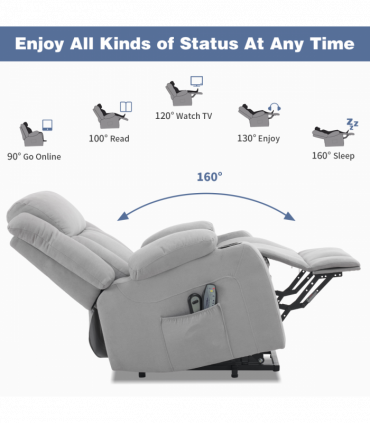 1pcs grey fabric electric elderly chair with 8-point massage belt heating 120kg indoor functional chair, UK