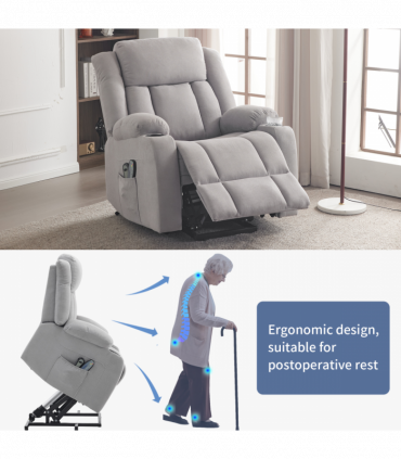 1pcs grey fabric electric elderly chair with 8-point massage belt heating 120kg indoor functional chair, UK