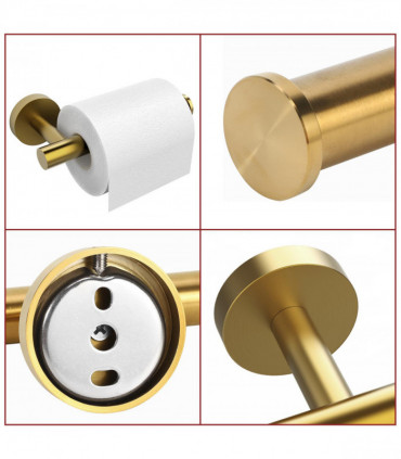 Toilet Roll Holder Brush Golden Stainless Steel 7.00 x 19.00 x 11.00 cm