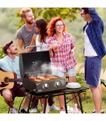 2 Burner Gas BBQ Grill Portable Folding Tabletop Barbecue Lid Thermometer Black
