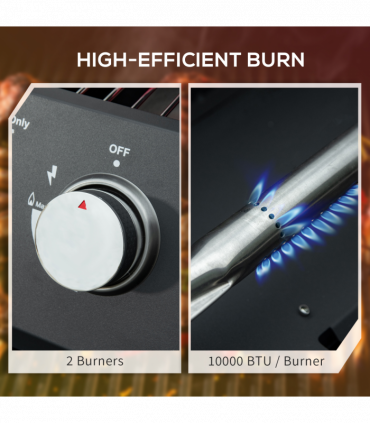 2 Burner Gas BBQ Grill Portable Folding Tabletop Barbecue Lid Thermometer Black