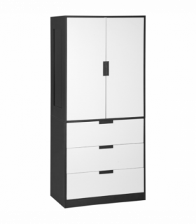 2 Door Wardrobe Modern Wardrobe with 3 Drawer and Hanging Rod for Bedroom White
