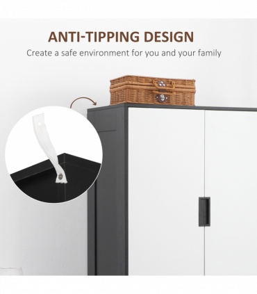 2 Door Wardrobe Modern Wardrobe with 3 Drawer and Hanging Rod for Bedroom White