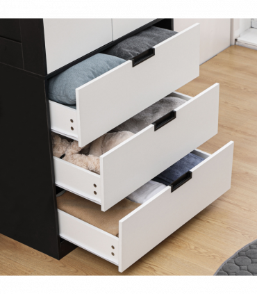 2 Door Wardrobe Modern Wardrobe with 3 Drawer and Hanging Rod for Bedroom White