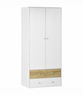 2 Door Wardrobe White Wardrobe with Drawers and Hanging Rod for Bedroom