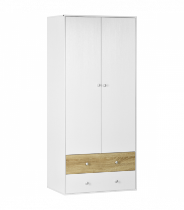 2 Door Wardrobe White Wardrobe with Drawers and Hanging Rod for Bedroom