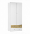 2 Door Wardrobe White Wardrobe with Drawers and Hanging Rod for Bedroom