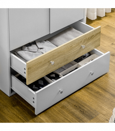 2 Door Wardrobe White Wardrobe with Drawers and Hanging Rod for Bedroom