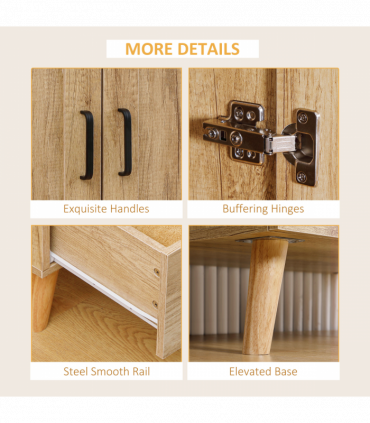 2 Door Wardrobe, Modern Wardrobe w/ 2 Drawer, Hanging Rail for Bedroom Natural