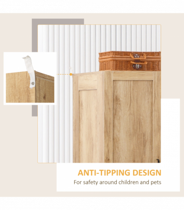 2 Door Wardrobe, Modern Wardrobe w/ 2 Drawer, Hanging Rail for Bedroom Natural